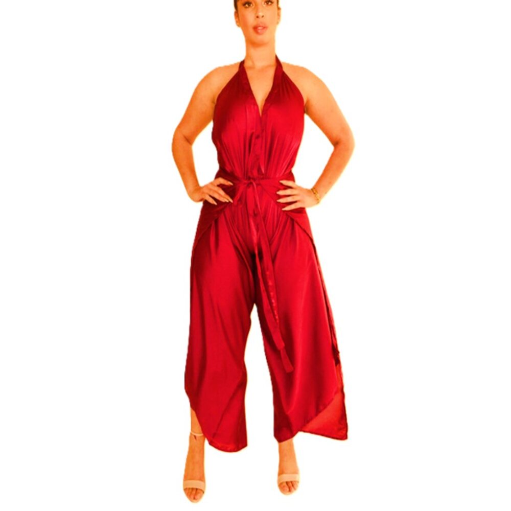 Red Satin Pant to Jumpsuit by Baliawear